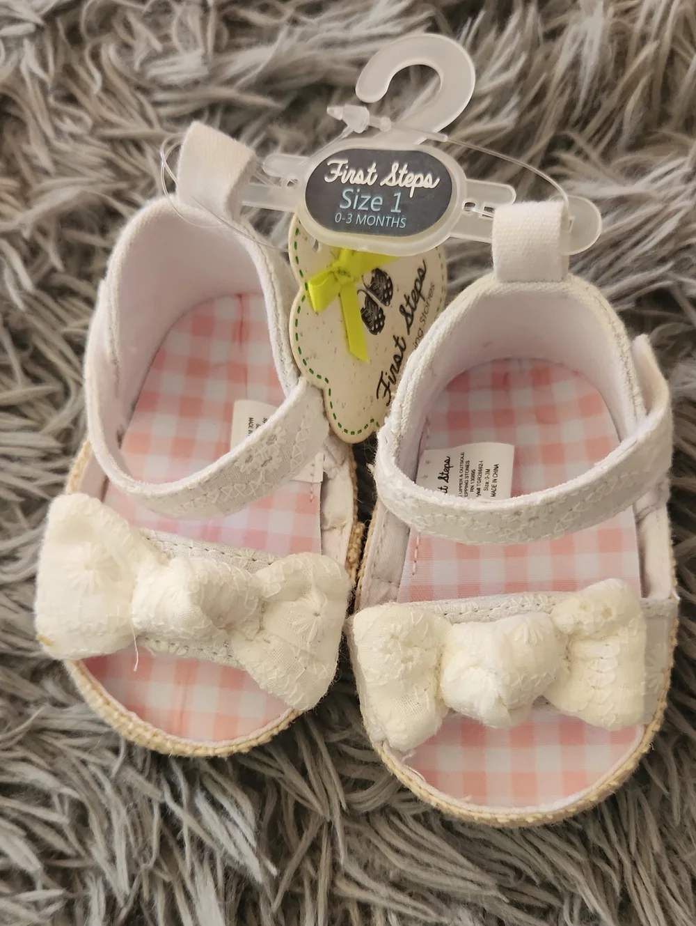 First Steps Baby White Bow Sandals — Size 1